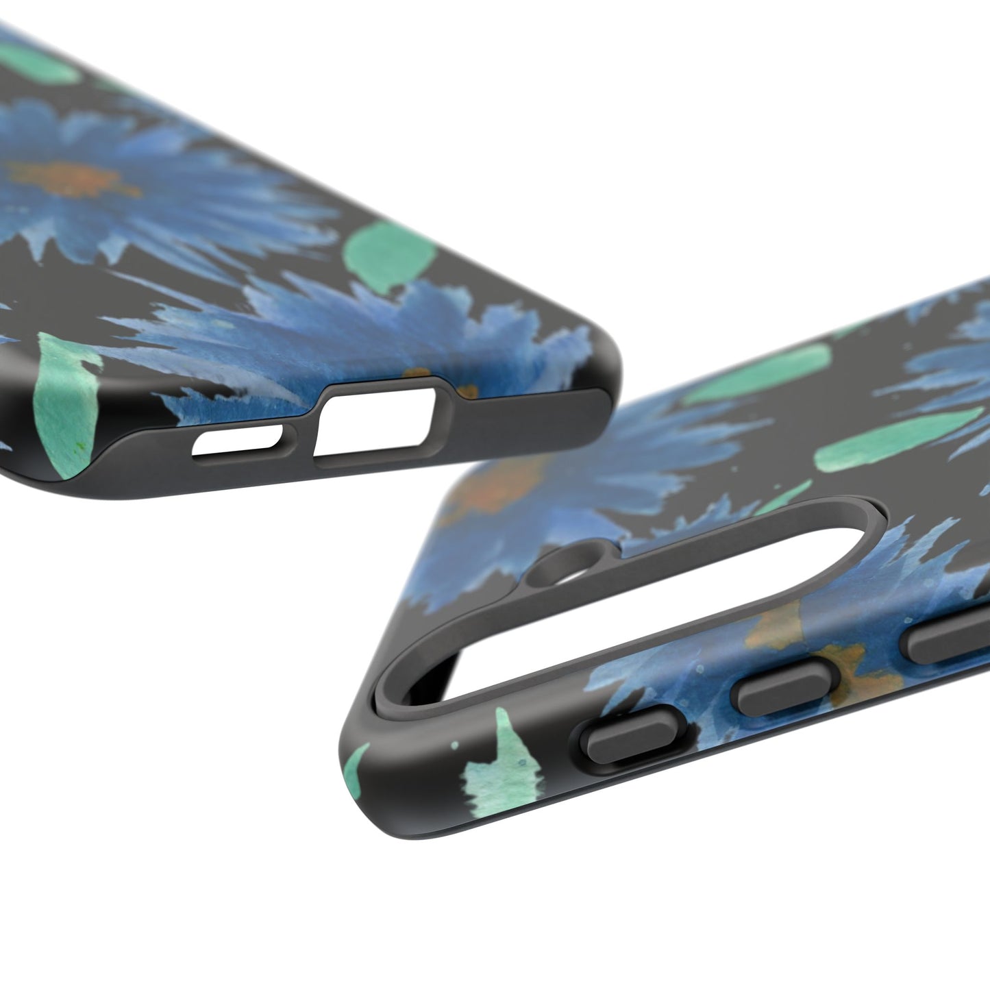 Blue Floral Tough Phone Case – Watercolor Daisy Protective Cover