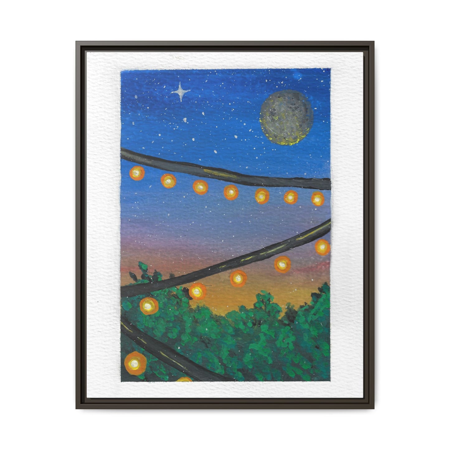 Framed Canvas Art - String Lights Night Sky Print