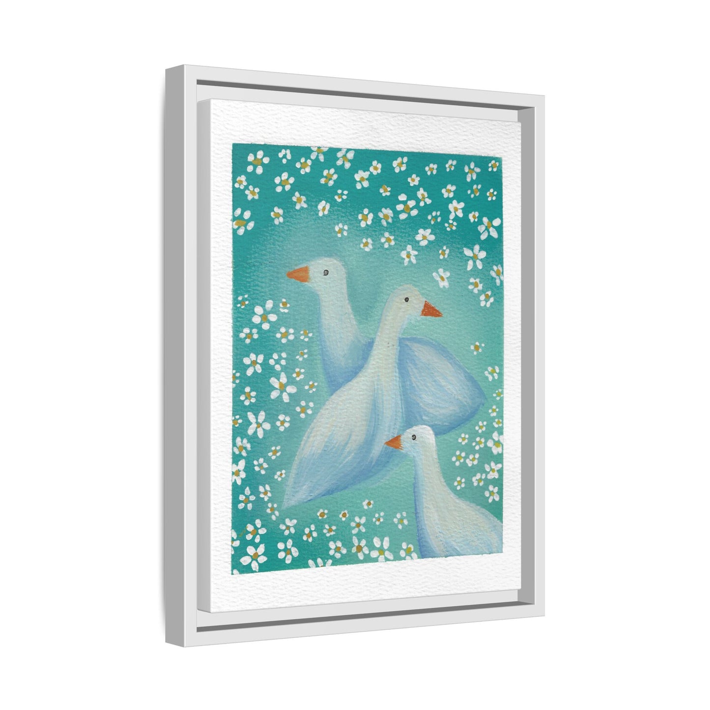 Framed Goose Canvas Print — Whimsical Floral Waterfowl Wall Art