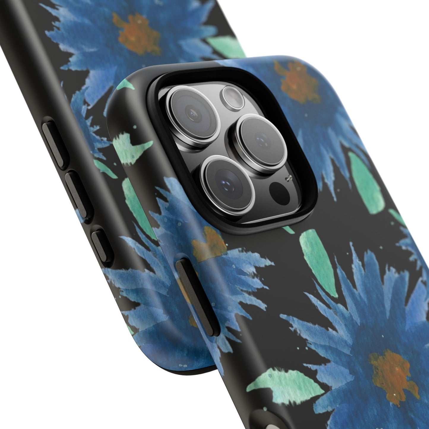 Blue Floral Tough Phone Case – Watercolor Daisy Protective Cover