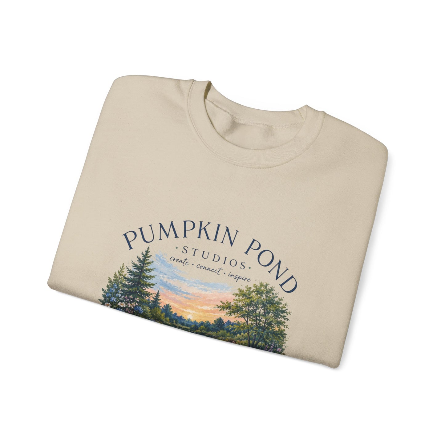 Pumpkin Pond Studio Scenic Sweatshirt — 'Pumpkin Pond' Lakeside Graphic Crewneck