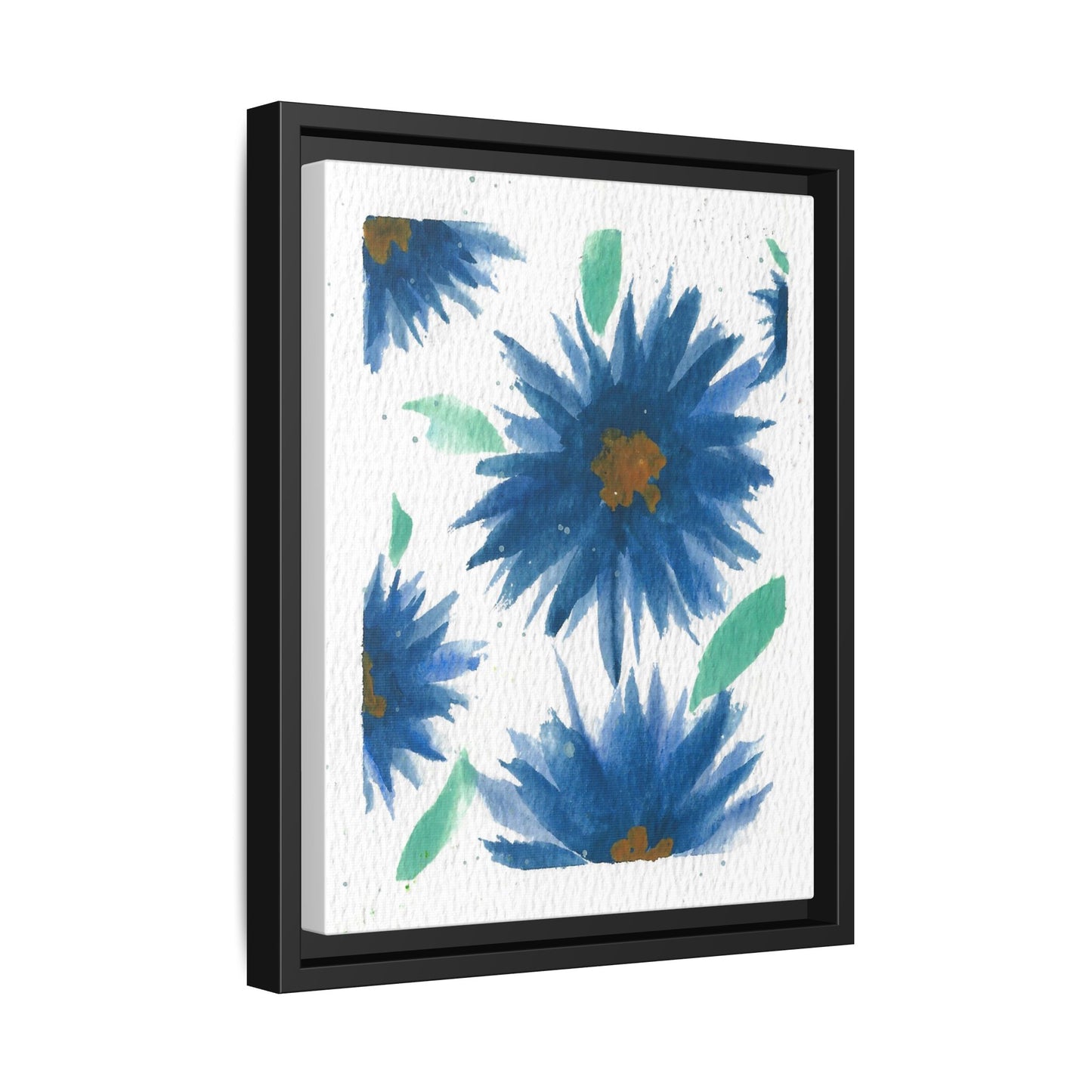 Blue Floral Canvas Print — Framed Matte Wall Art