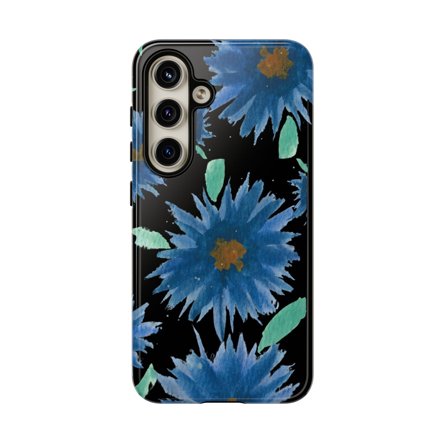 Blue Floral Tough Phone Case – Watercolor Daisy Protective Cover