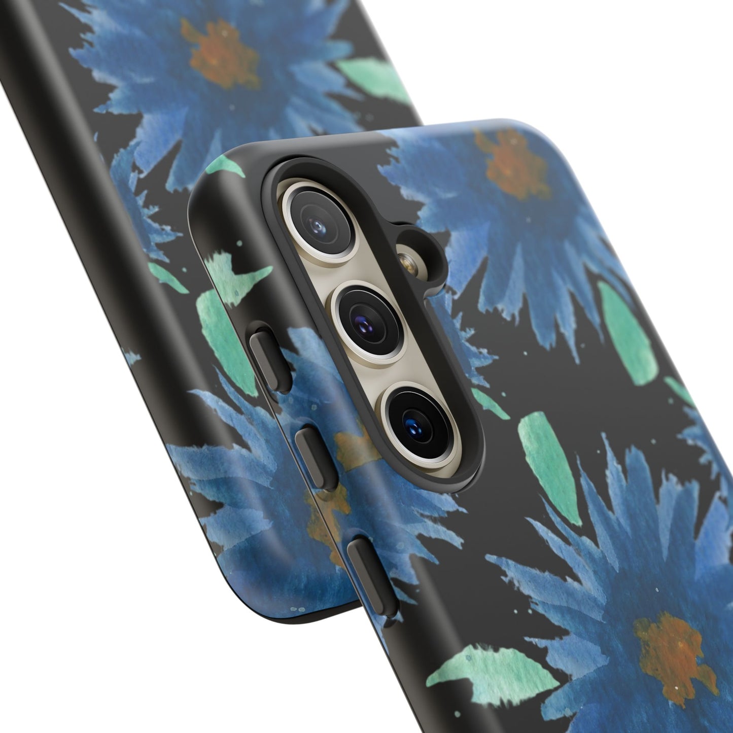 Blue Floral Tough Phone Case – Watercolor Daisy Protective Cover