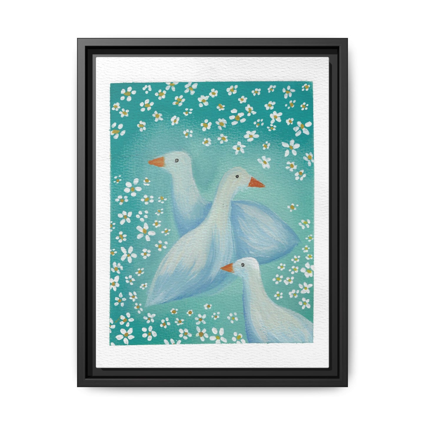 Framed Goose Canvas Print — Whimsical Floral Waterfowl Wall Art
