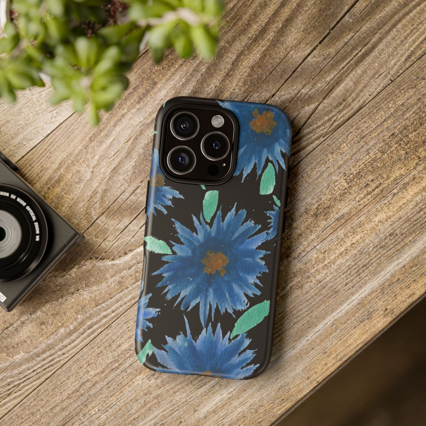 Blue Floral Tough Phone Case – Watercolor Daisy Protective Cover