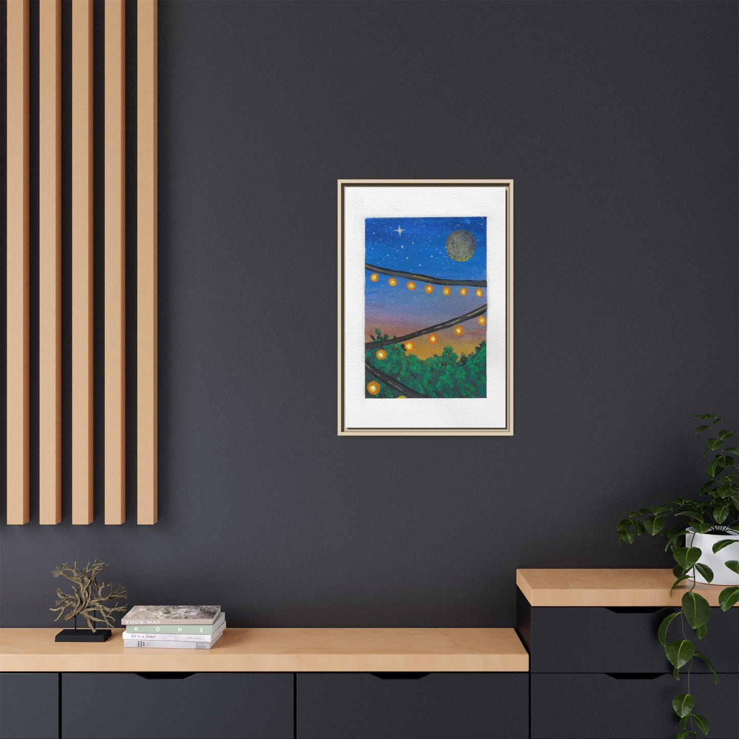 Framed Canvas Art - String Lights Night Sky Print