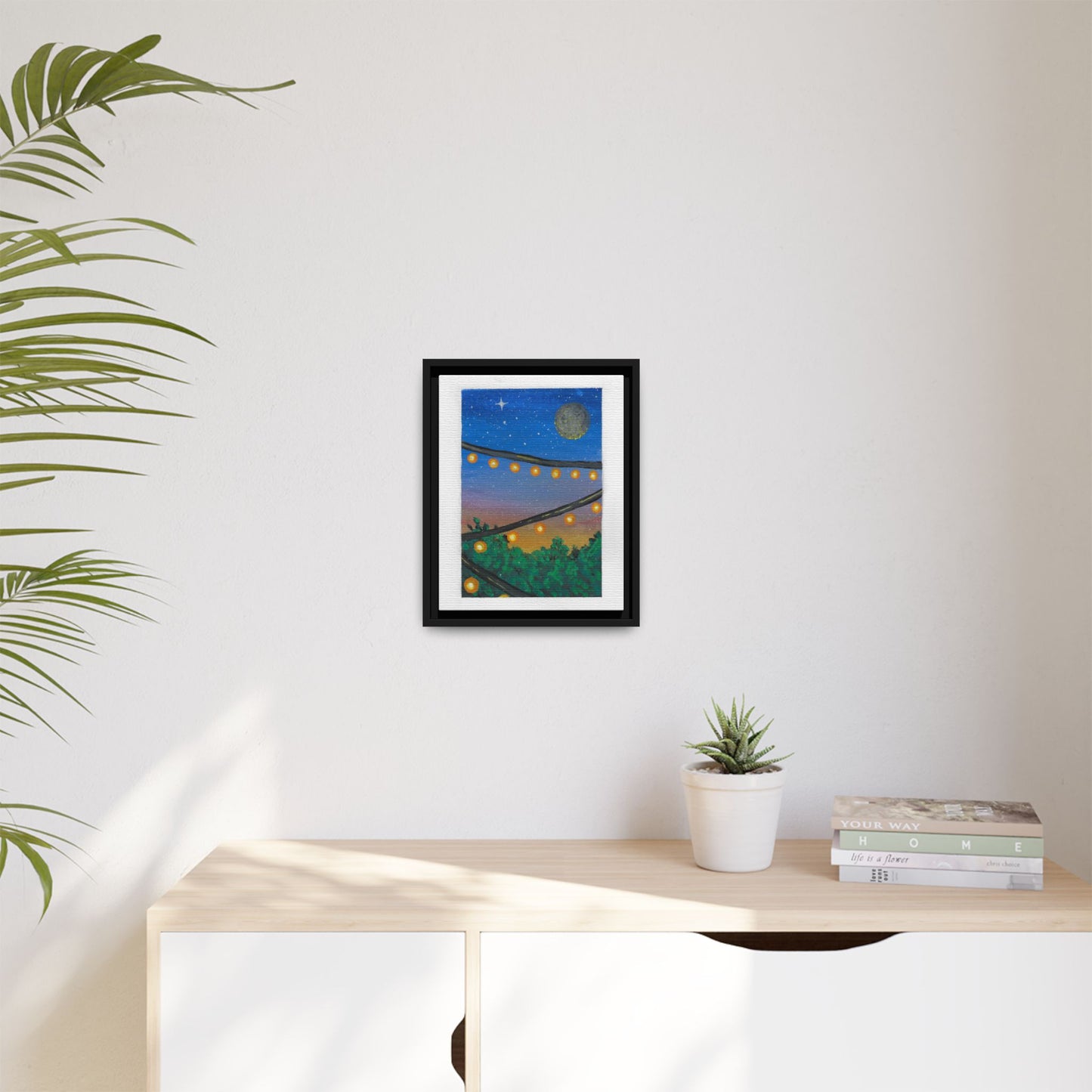 Framed Canvas Art - String Lights Night Sky Print