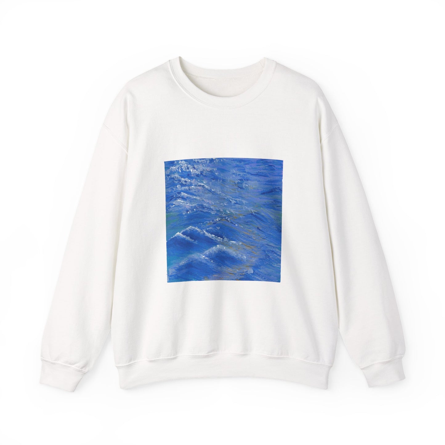 Ocean Waves Crewneck Sweatshirt — Blue Seascape Graphic Pullover