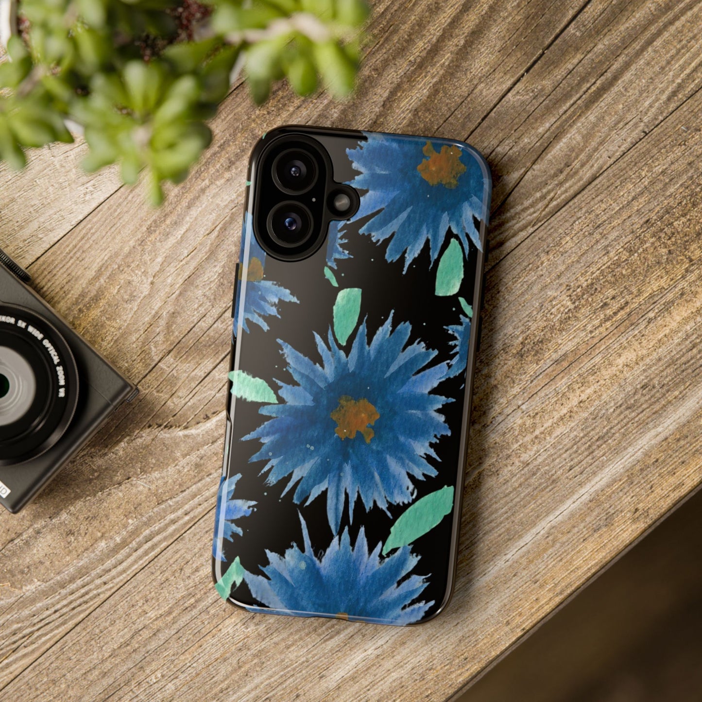 Blue Floral Tough Phone Case – Watercolor Daisy Protective Cover