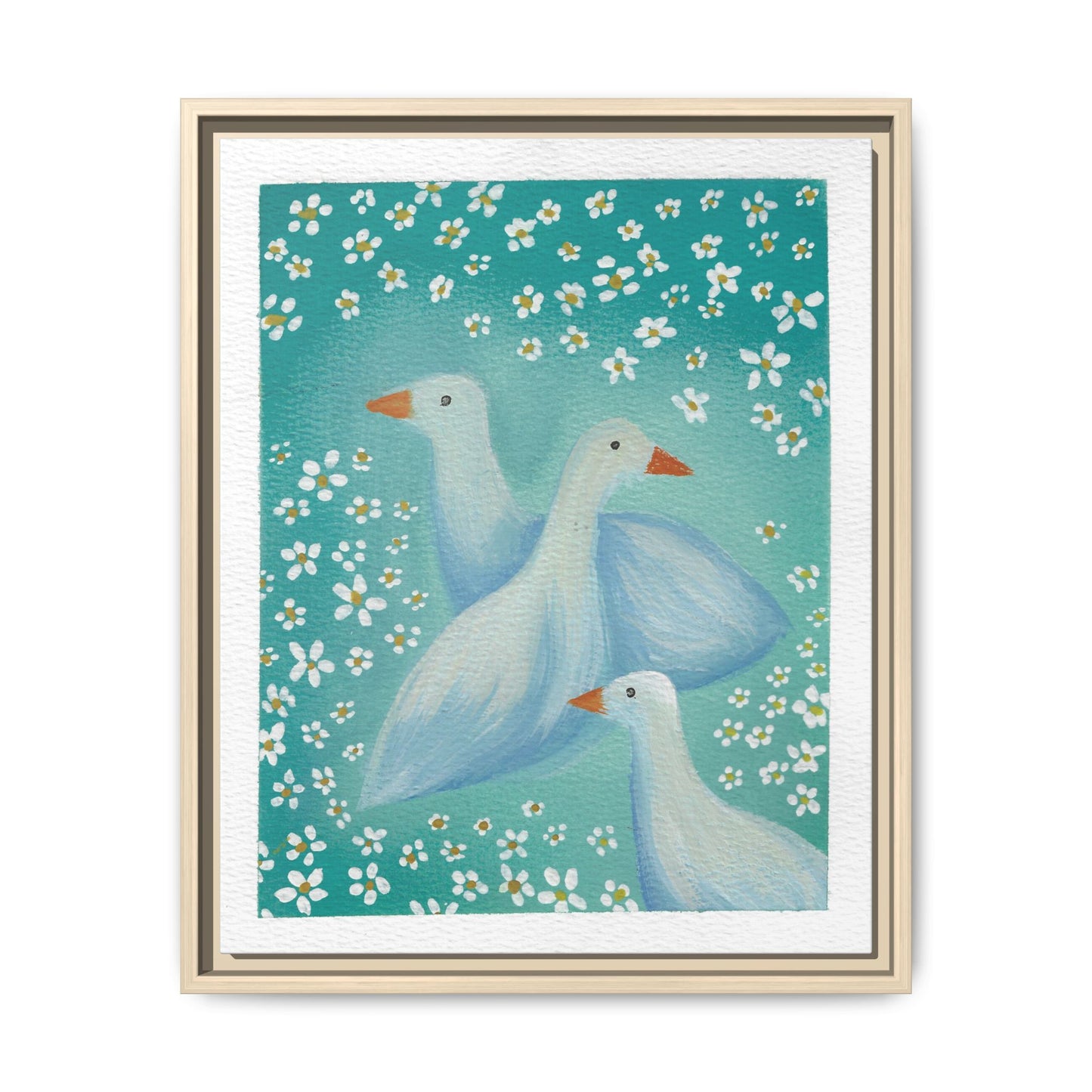 Framed Goose Canvas Print — Whimsical Floral Waterfowl Wall Art