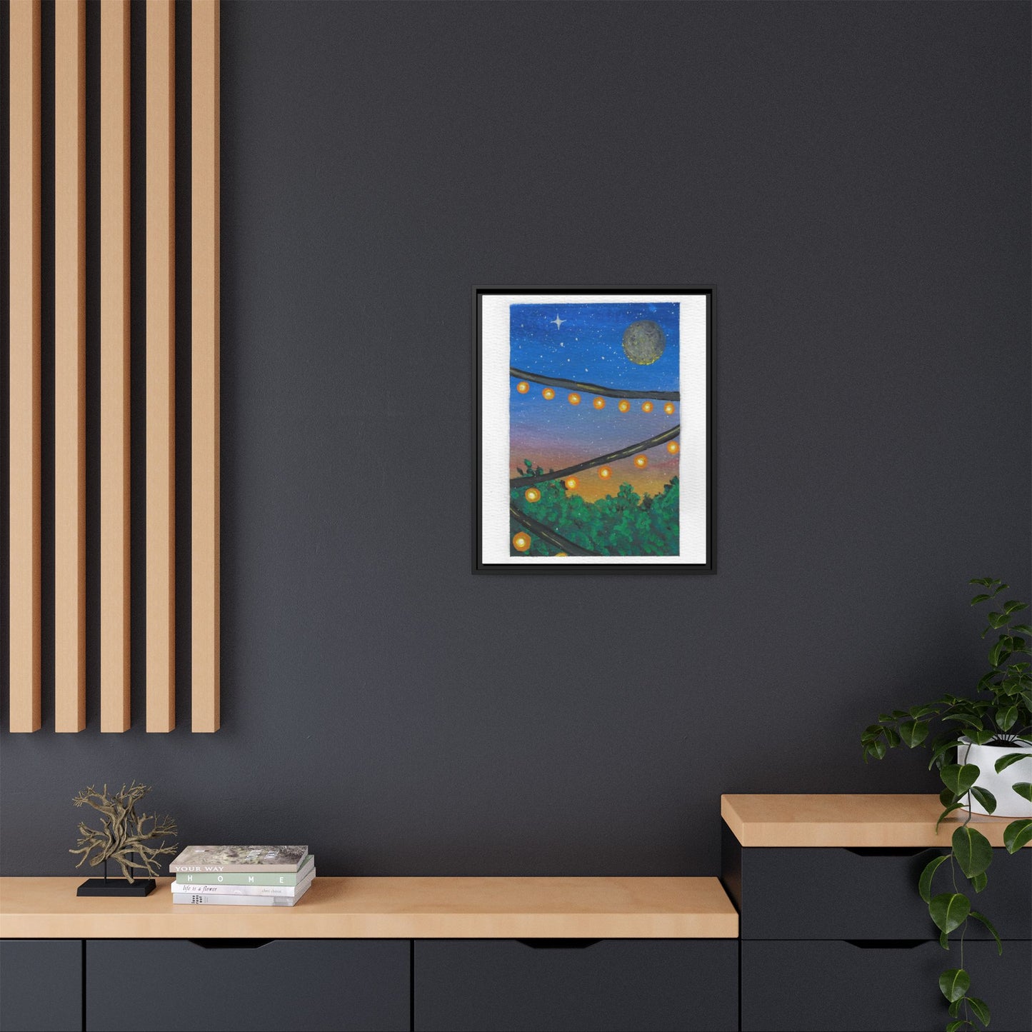 Framed Canvas Art - String Lights Night Sky Print