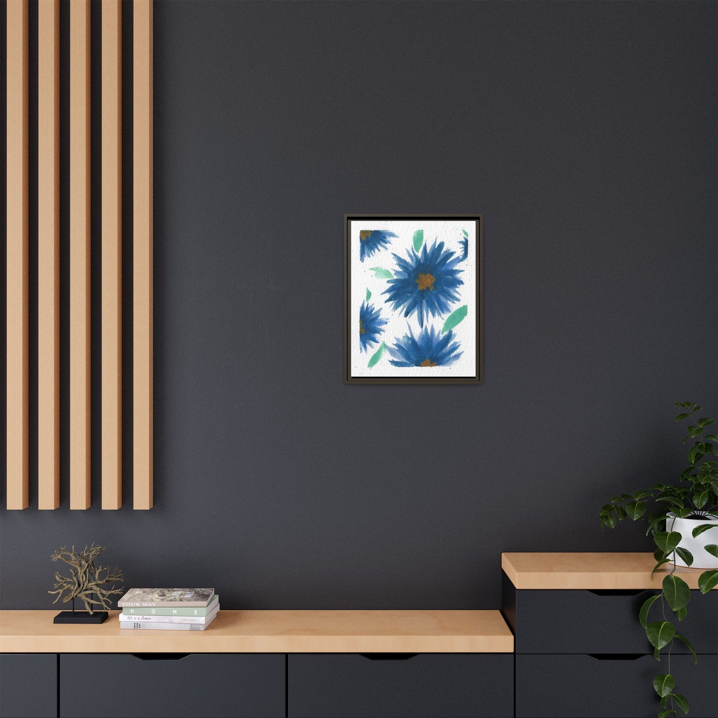 Blue Floral Canvas Print — Framed Matte Wall Art