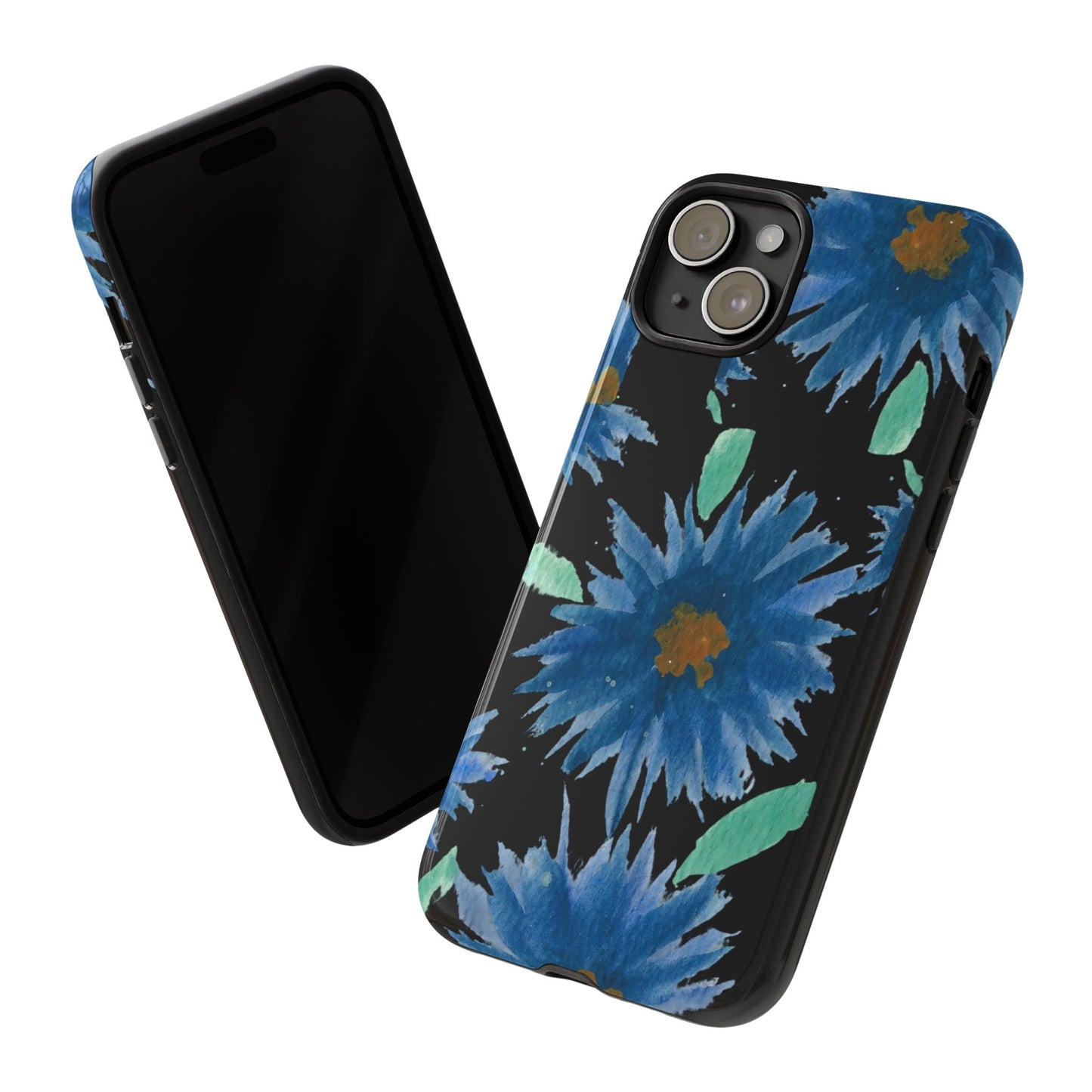 Blue Floral Tough Phone Case – Watercolor Daisy Protective Cover