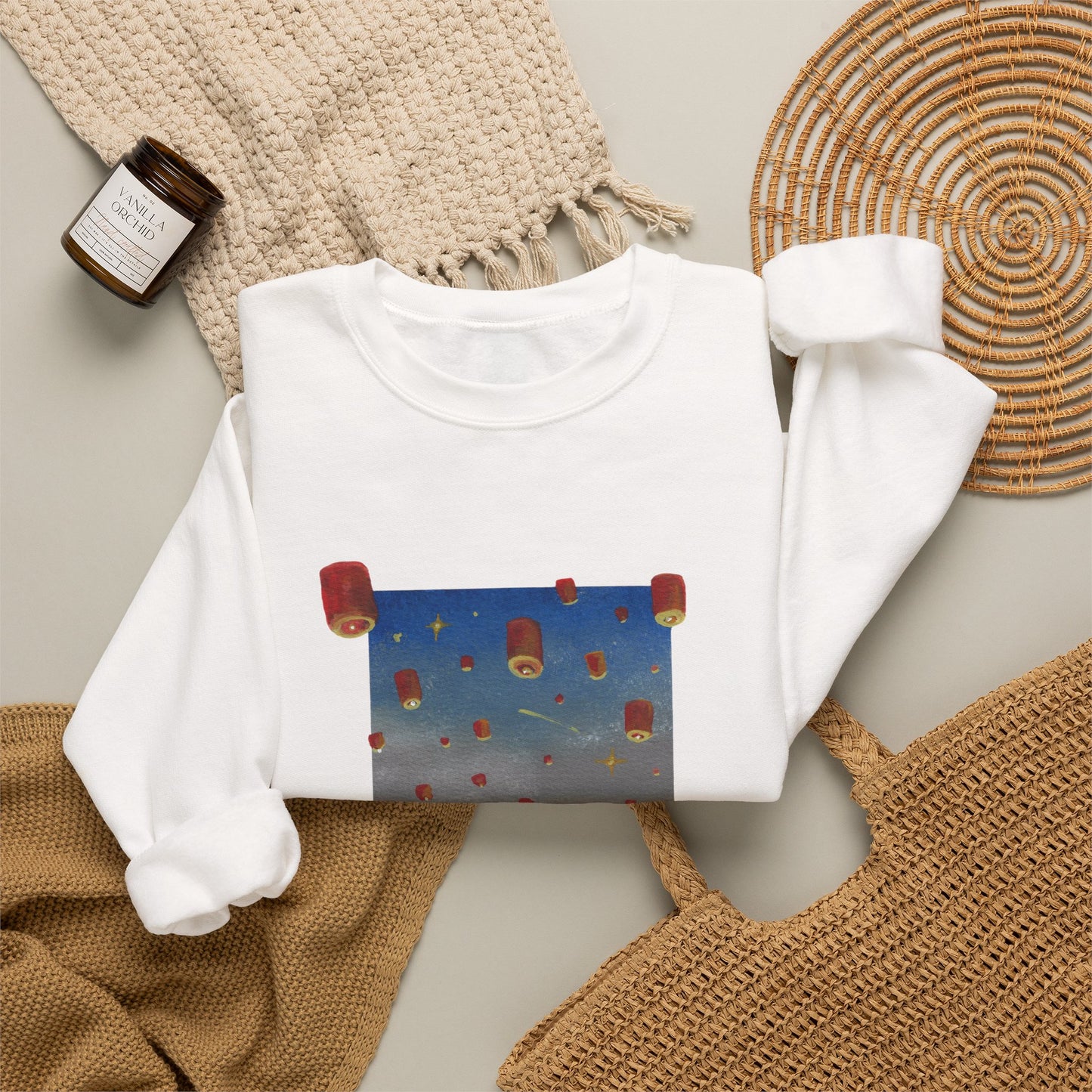 Lantern Festival Crewneck Sweatshirt — Sky of Floating Lanterns Graphic