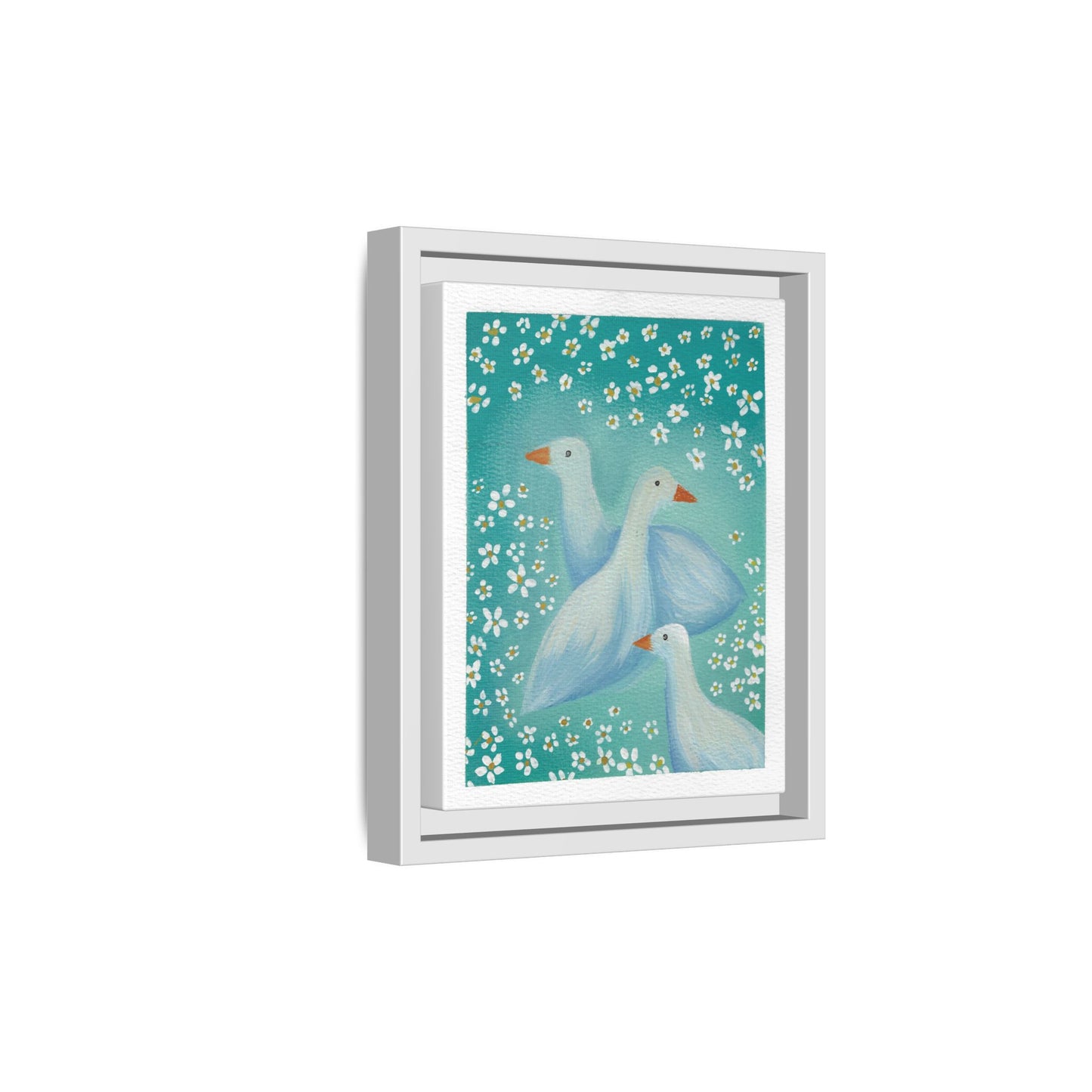 Framed Goose Canvas Print — Whimsical Floral Waterfowl Wall Art