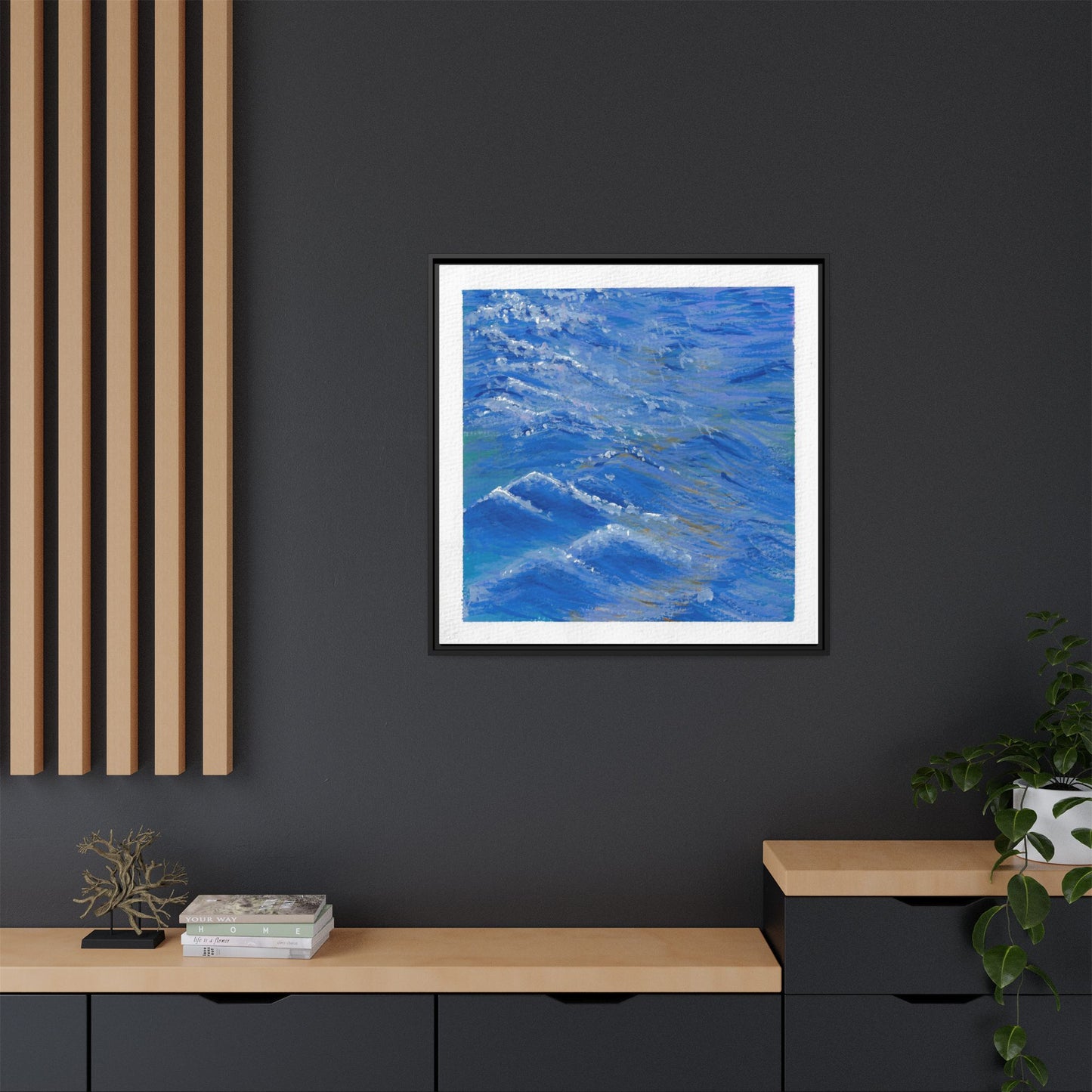 Framed Matte Canvas Wall Art — Blue Ocean Waves Seascape