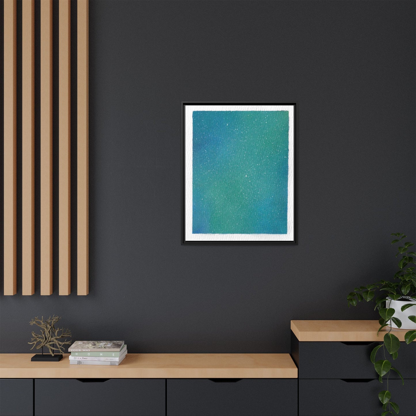 Framed Matte Canvas Art — Teal-to-Blue Gradient Starry Abstract