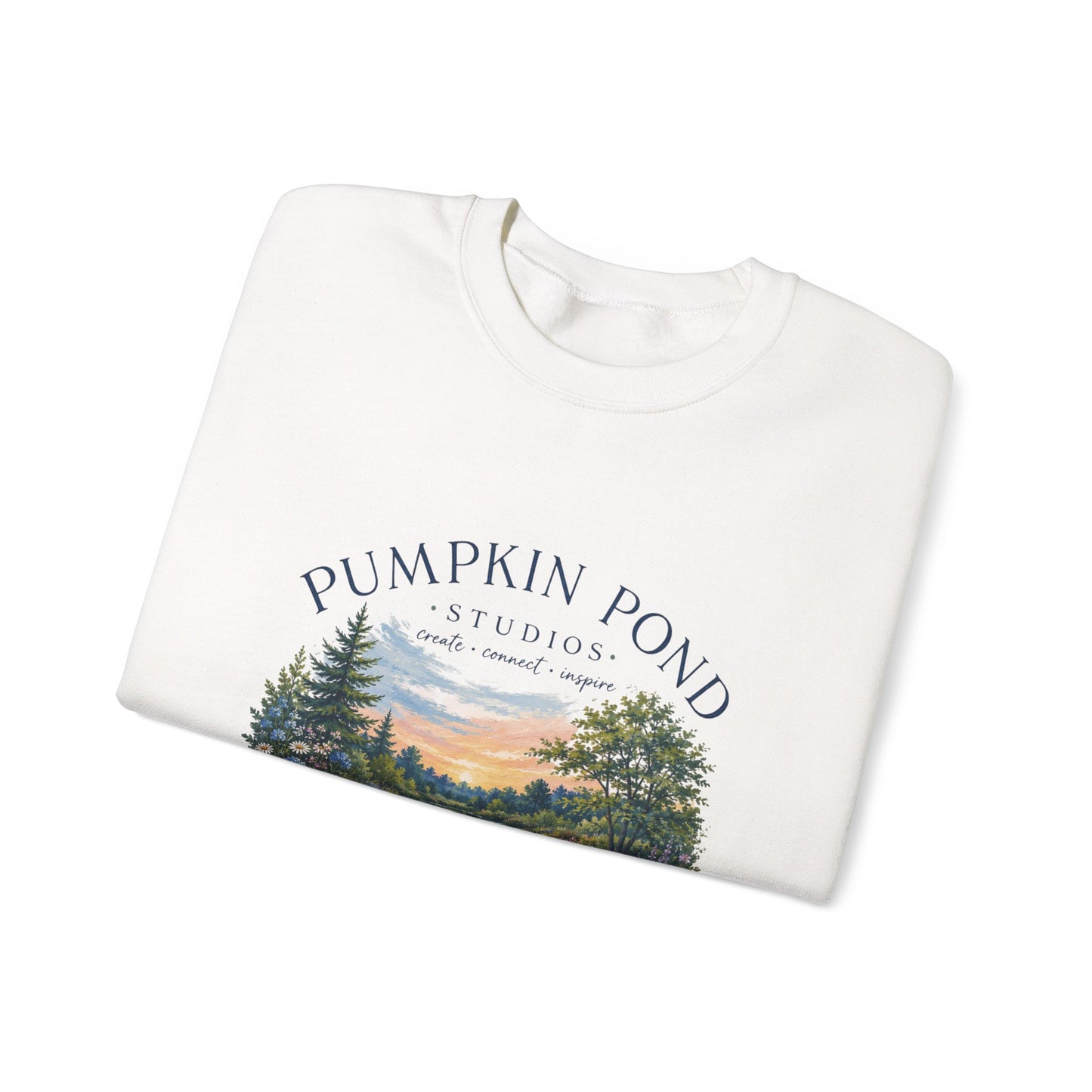 Pumpkin Pond Studio Scenic Sweatshirt — 'Pumpkin Pond' Lakeside Graphic Crewneck