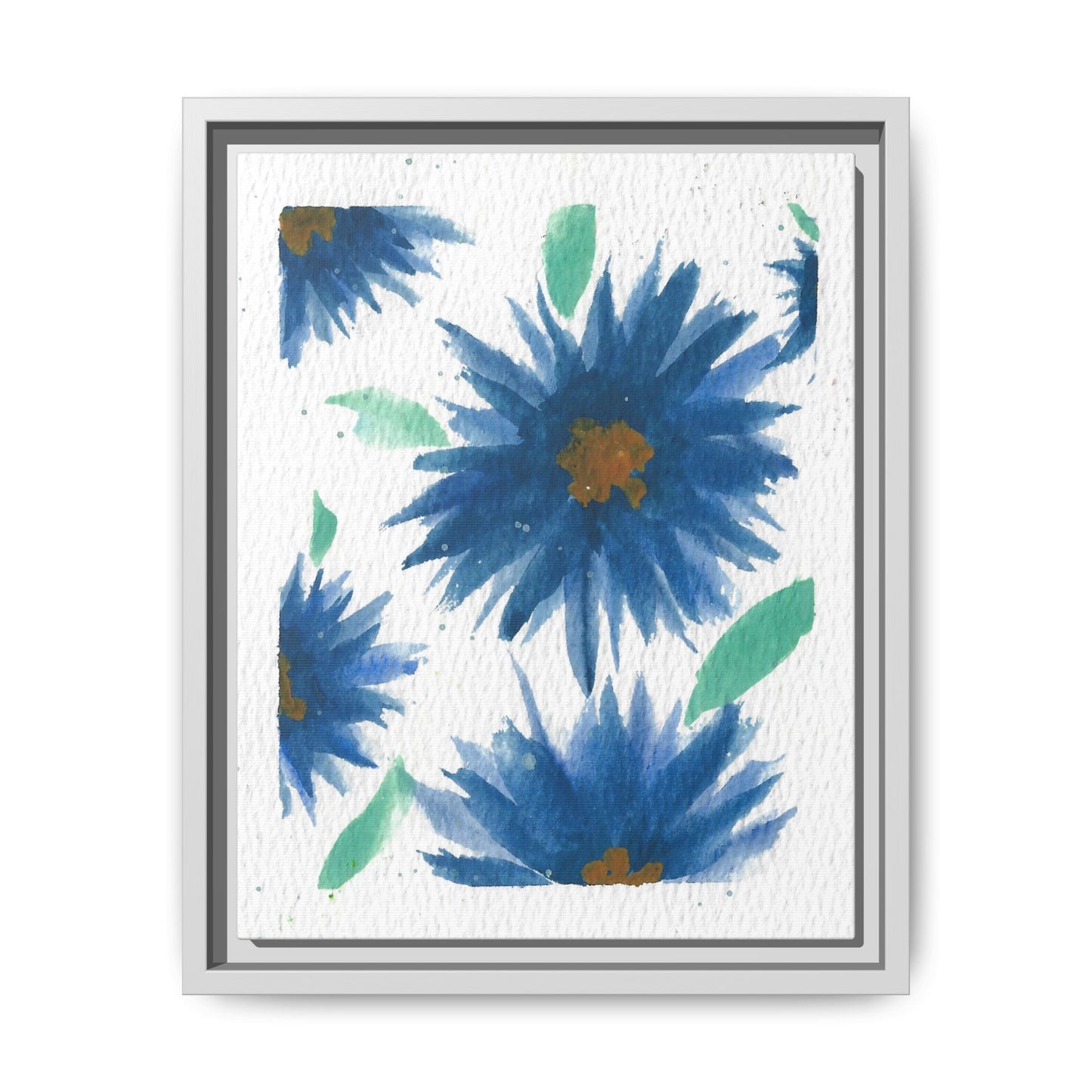 Blue Floral Canvas Print — Framed Matte Wall Art