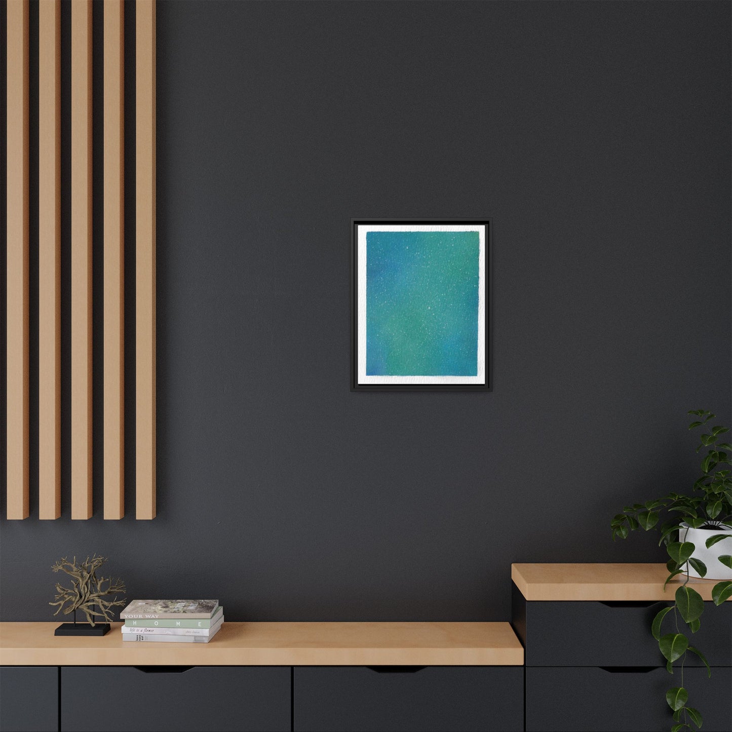 Framed Matte Canvas Art — Teal-to-Blue Gradient Starry Abstract