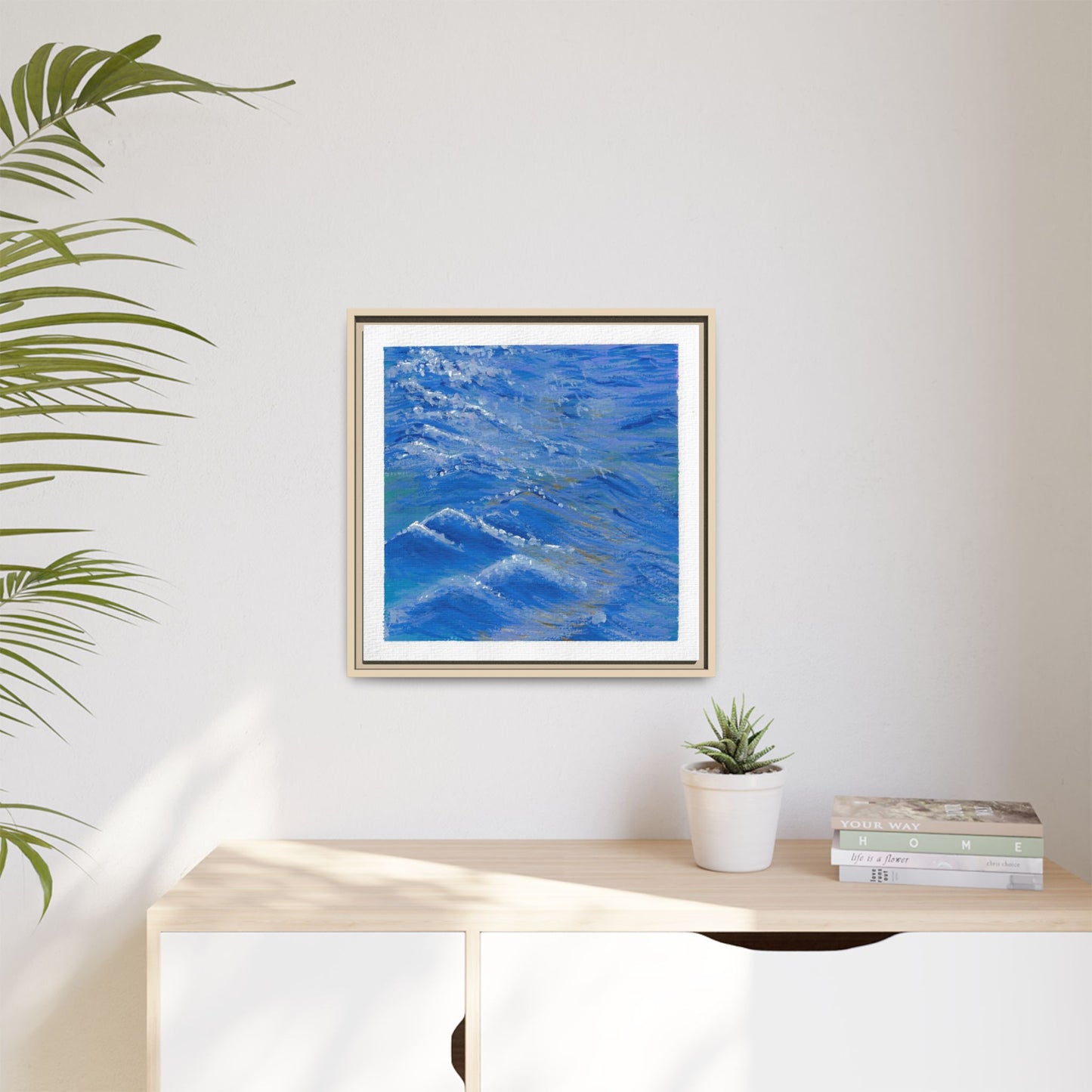 Framed Matte Canvas Wall Art — Blue Ocean Waves Seascape