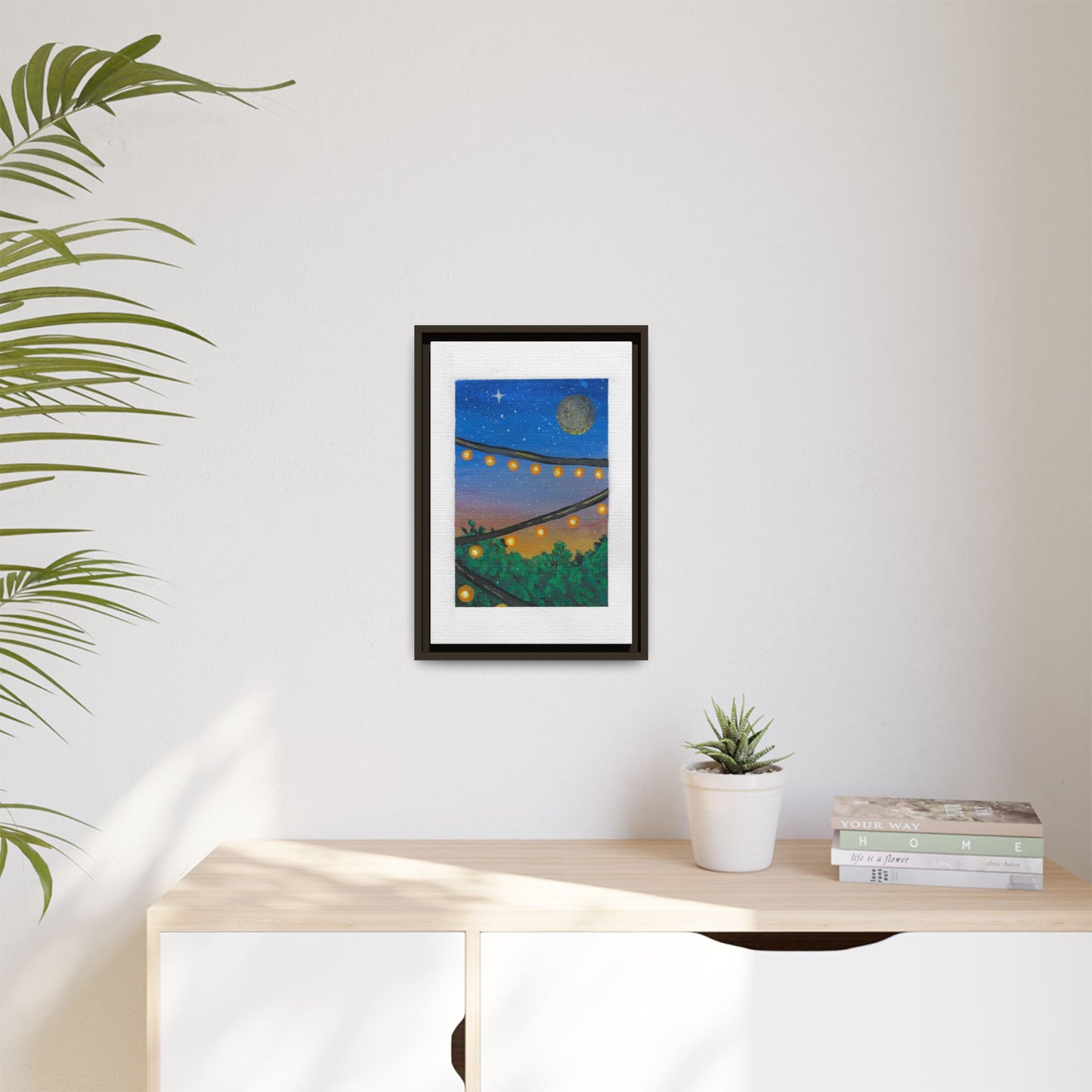 Framed Canvas Art - String Lights Night Sky Print
