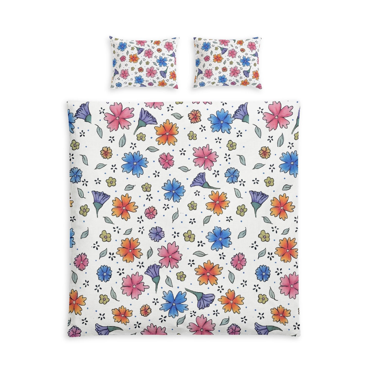 Floral Cotton Bed Set - Colorful Wildflower Duvet Cover & Pillowcases