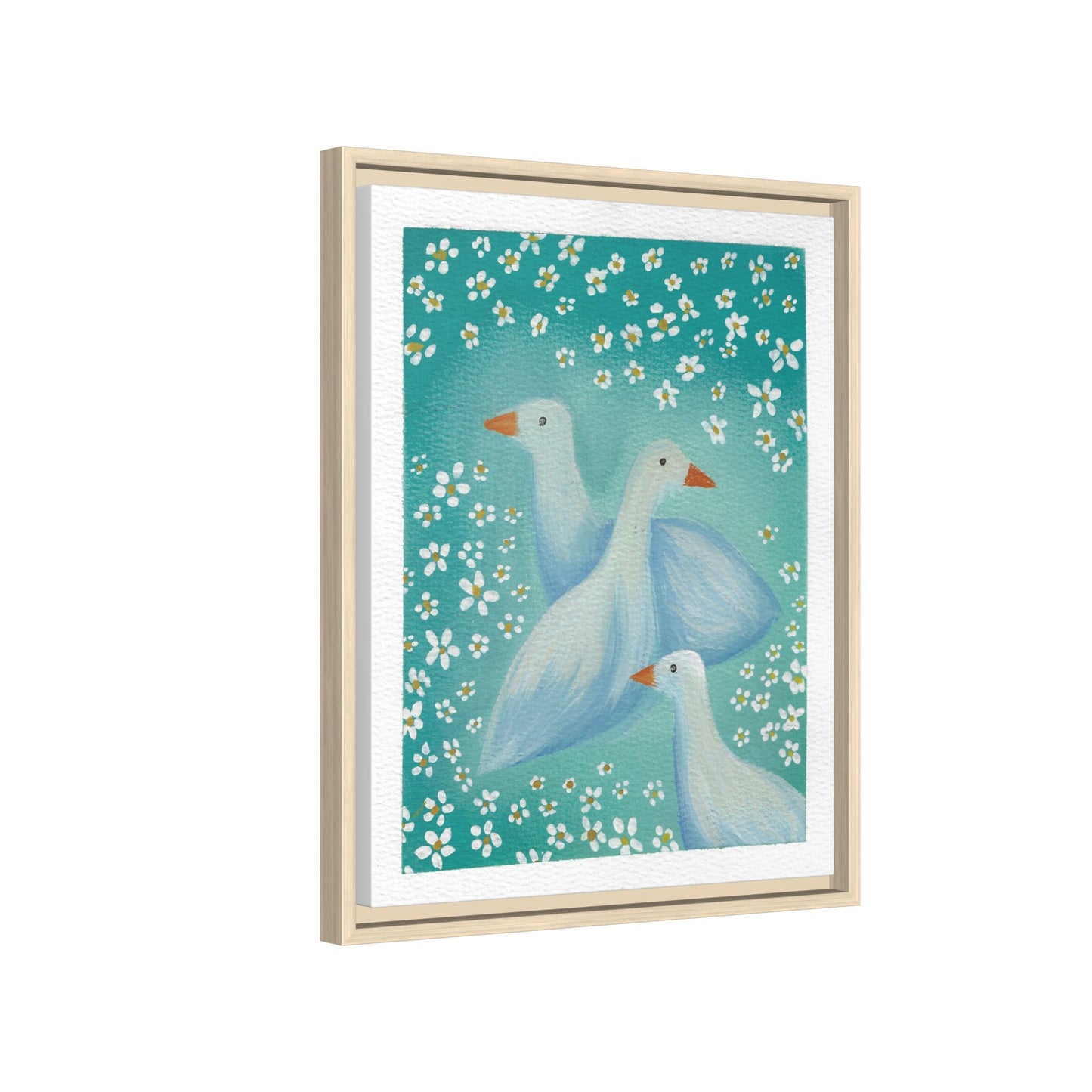 Framed Goose Canvas Print — Whimsical Floral Waterfowl Wall Art