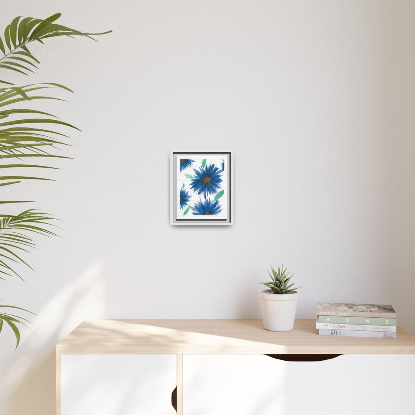 Blue Floral Canvas Print — Framed Matte Wall Art