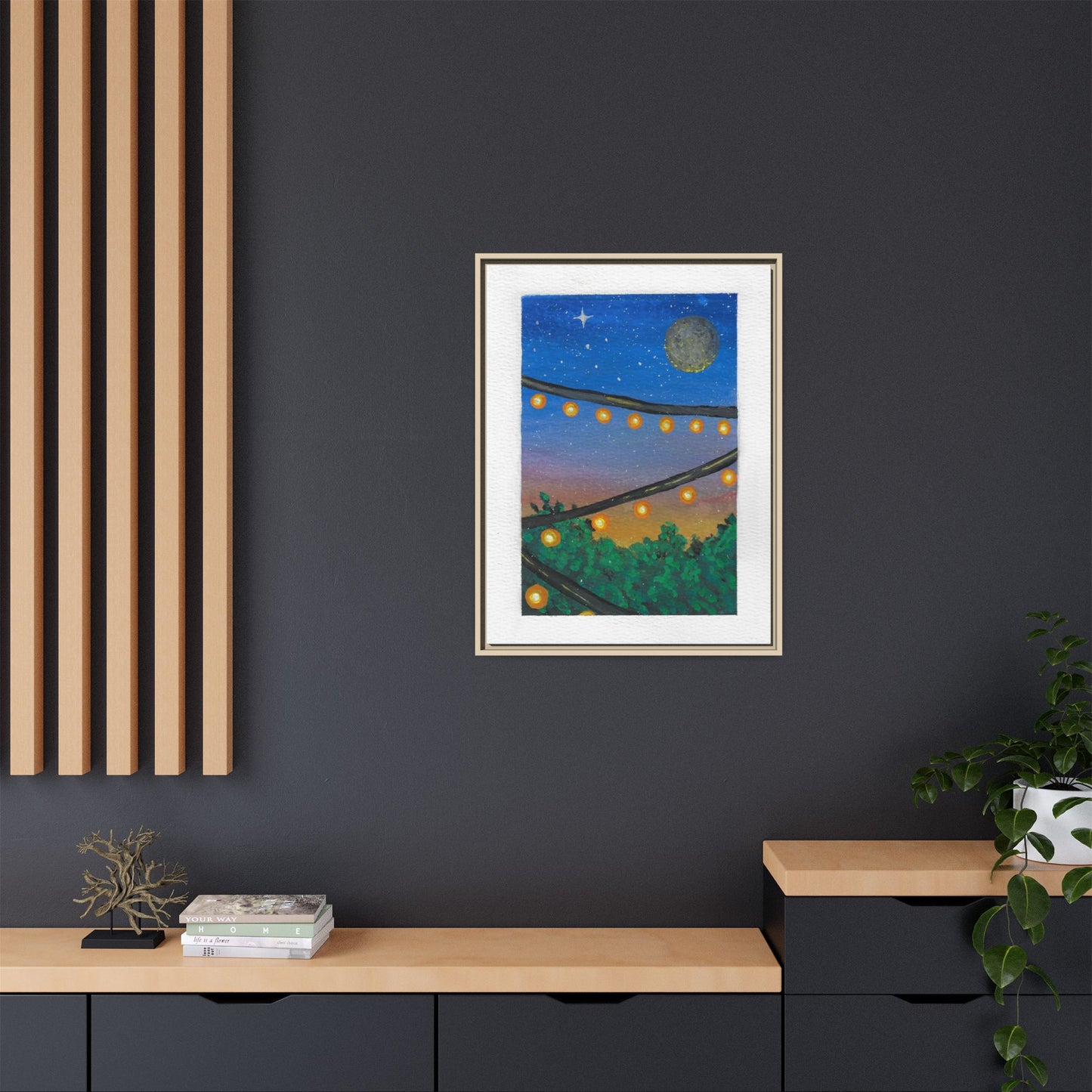Framed Canvas Art - String Lights Night Sky Print