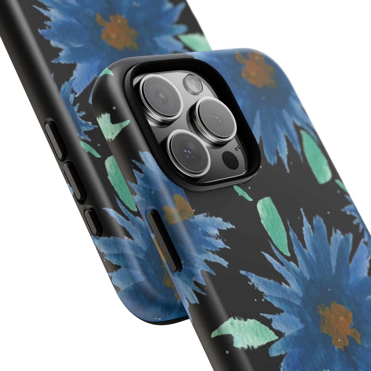 Blue Floral Tough Phone Case – Watercolor Daisy Protective Cover