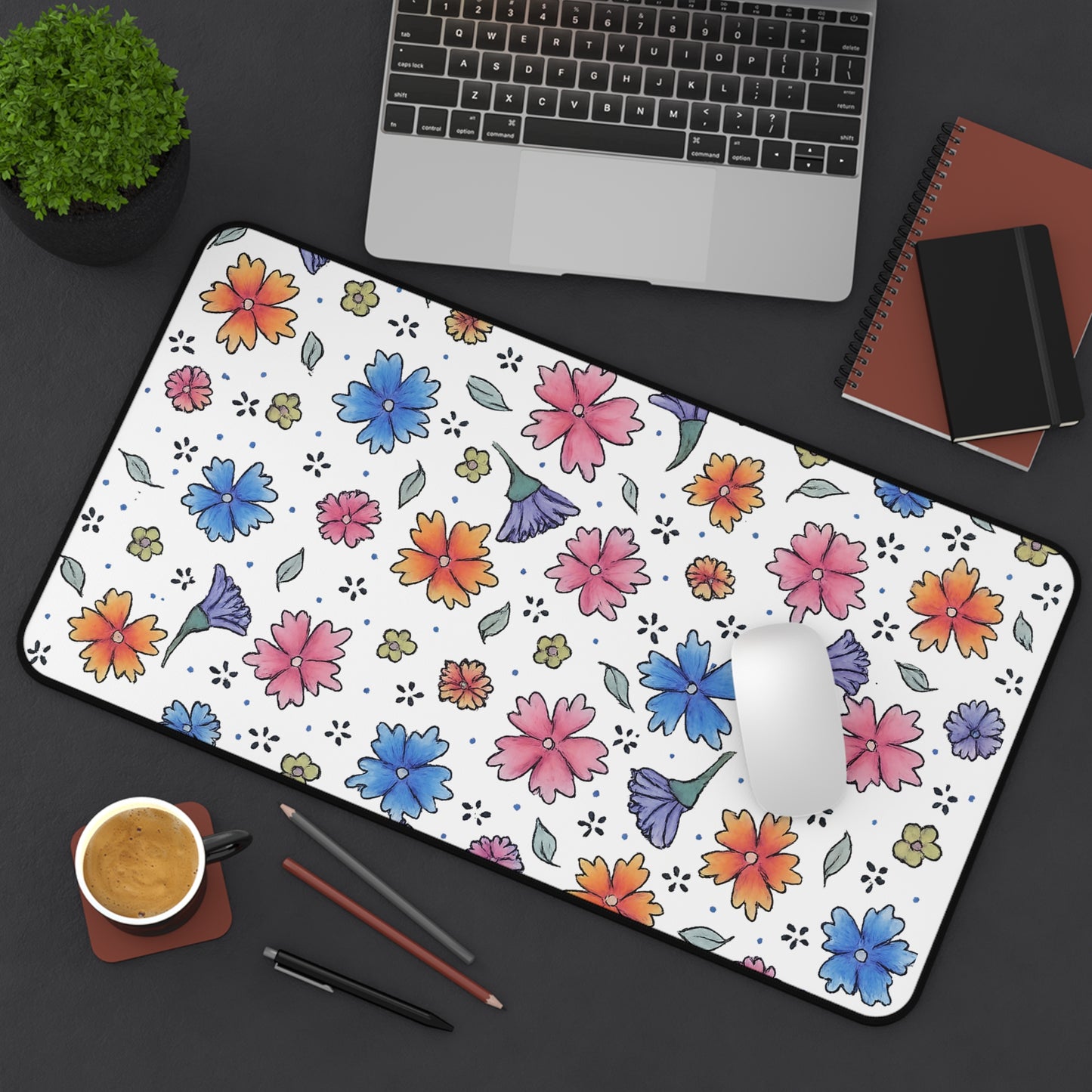 Floral Watercolor Desk Mat — Pastel Flowers Mouse Pad for Office & Home