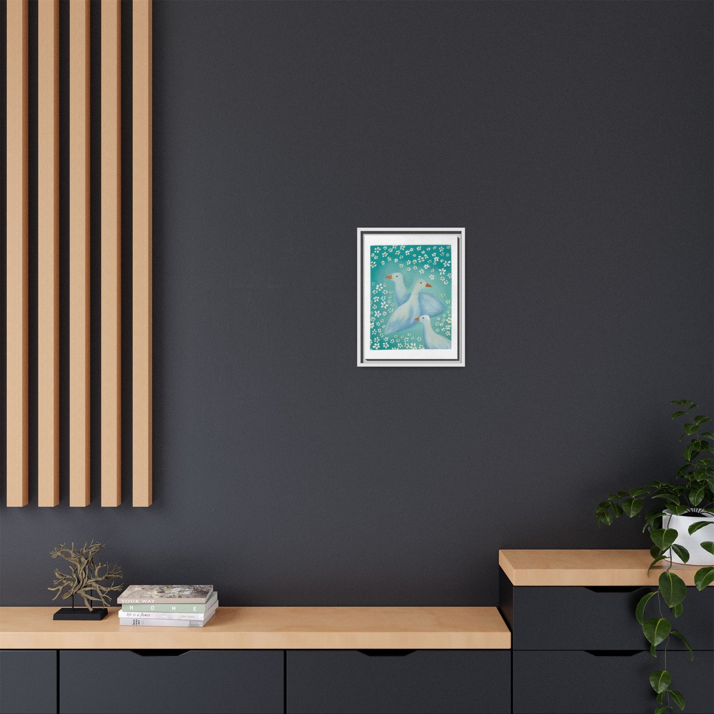 Framed Goose Canvas Print — Whimsical Floral Waterfowl Wall Art