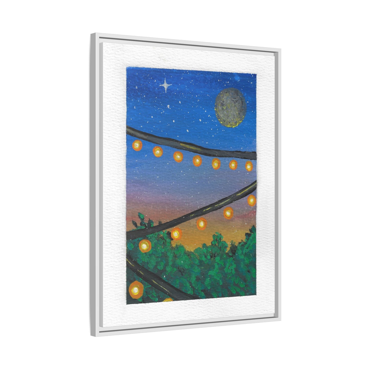 Framed Canvas Art - String Lights Night Sky Print