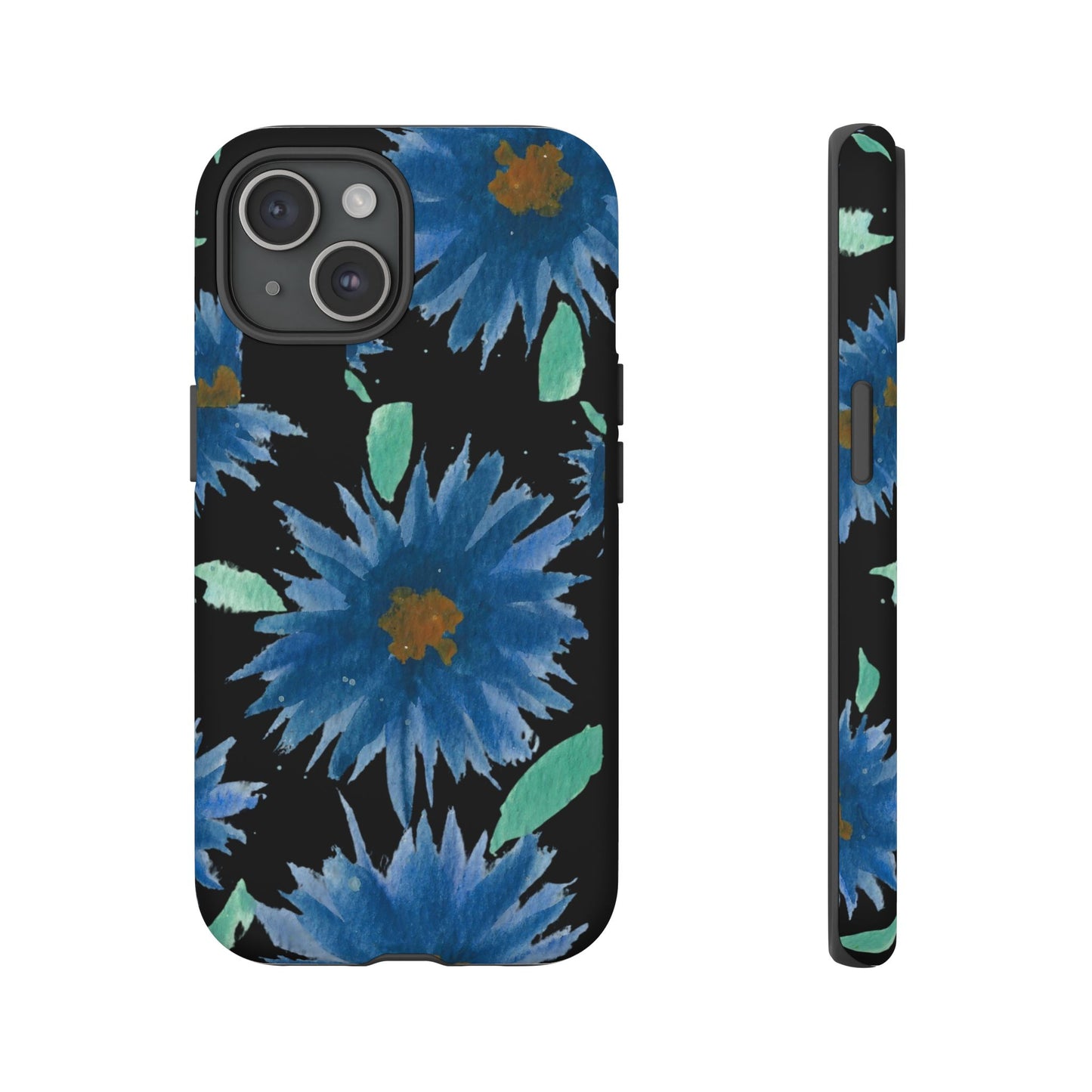 Blue Floral Tough Phone Case – Watercolor Daisy Protective Cover
