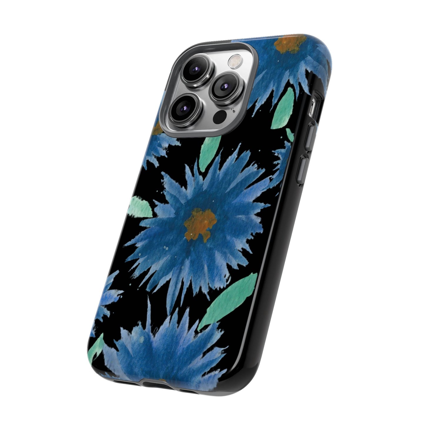 Blue Floral Tough Phone Case – Watercolor Daisy Protective Cover