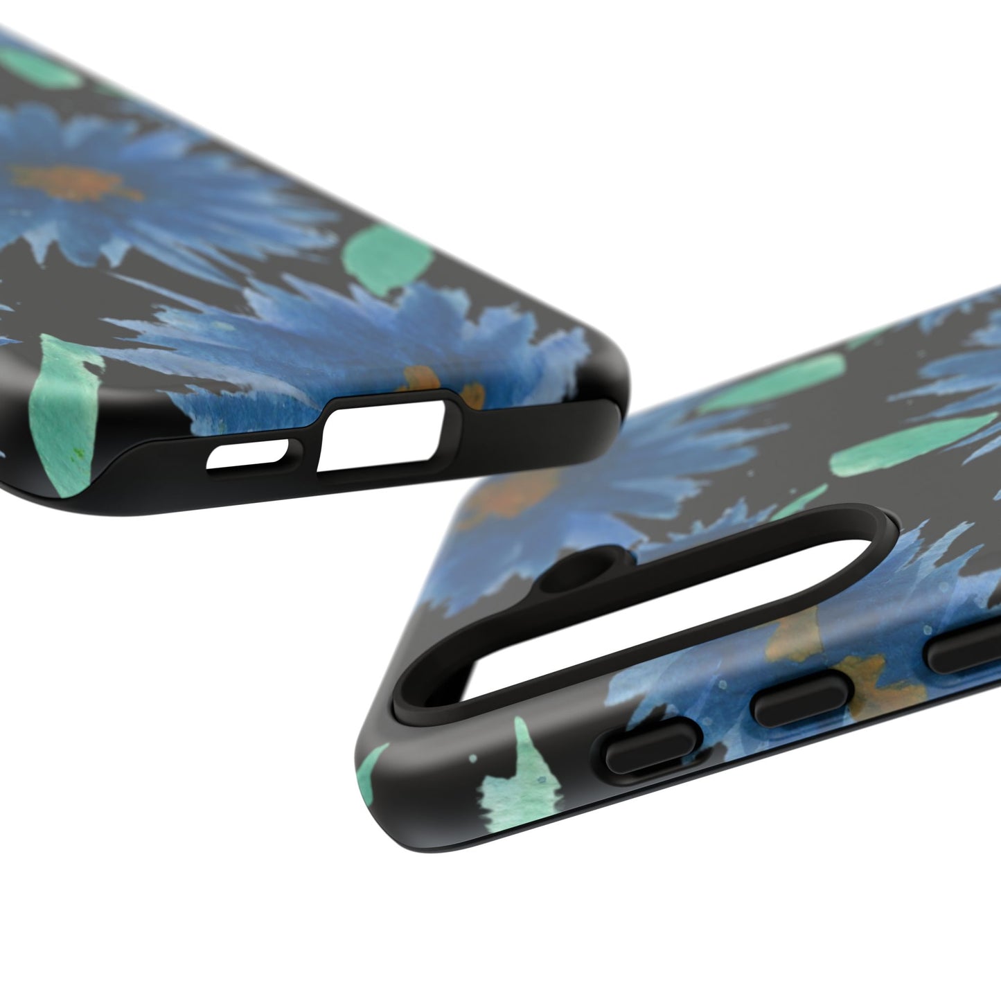 Blue Floral Tough Phone Case – Watercolor Daisy Protective Cover