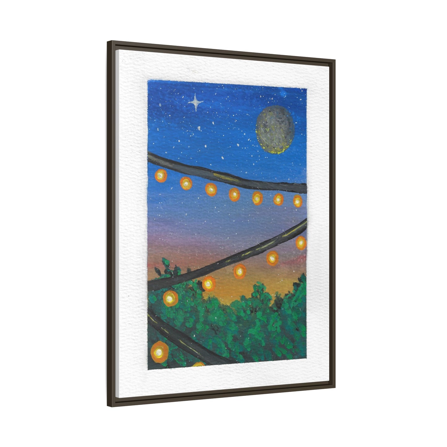 Framed Canvas Art - String Lights Night Sky Print