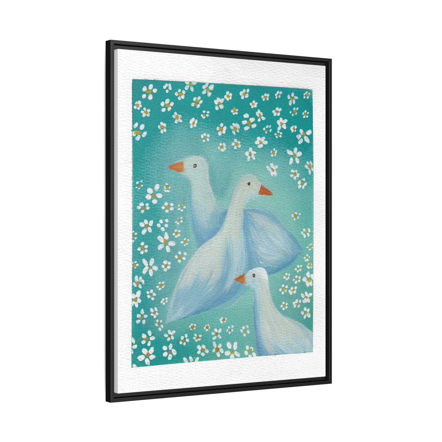 Framed Goose Canvas Print — Whimsical Floral Waterfowl Wall Art