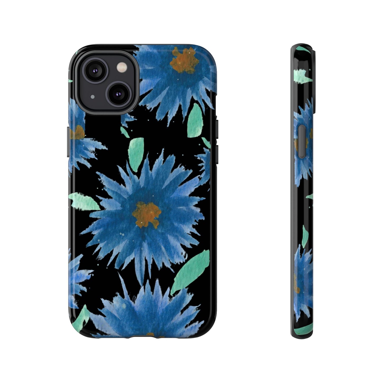 Blue Floral Tough Phone Case – Watercolor Daisy Protective Cover