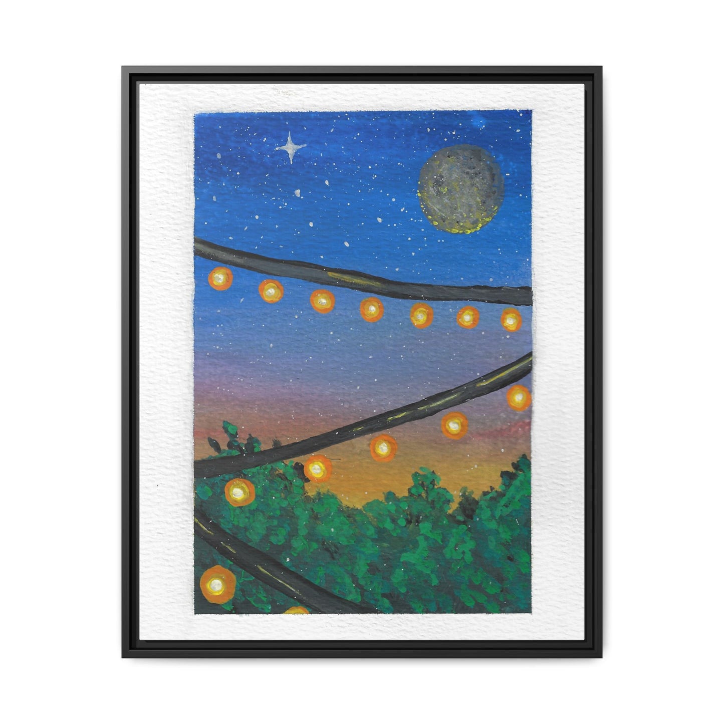 Framed Canvas Art - String Lights Night Sky Print