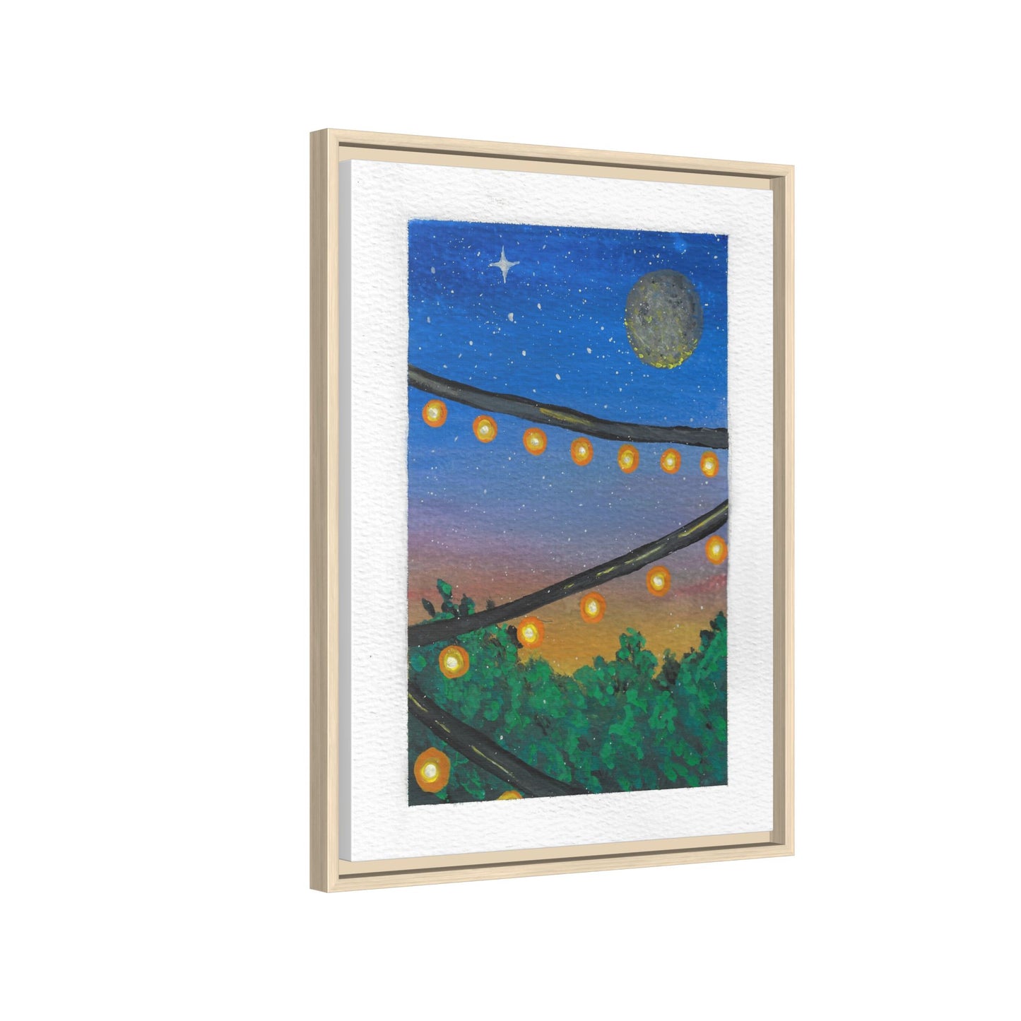Framed Canvas Art - String Lights Night Sky Print