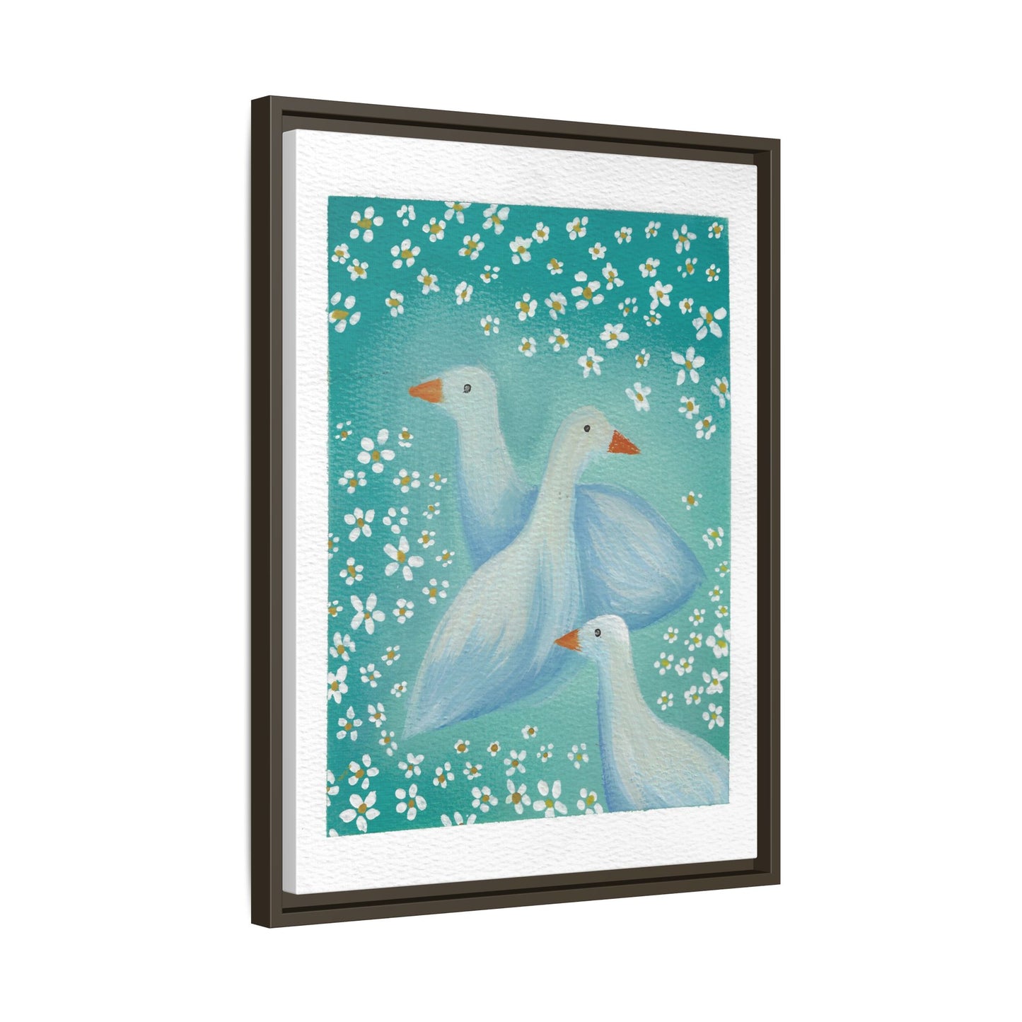 Framed Goose Canvas Print — Whimsical Floral Waterfowl Wall Art