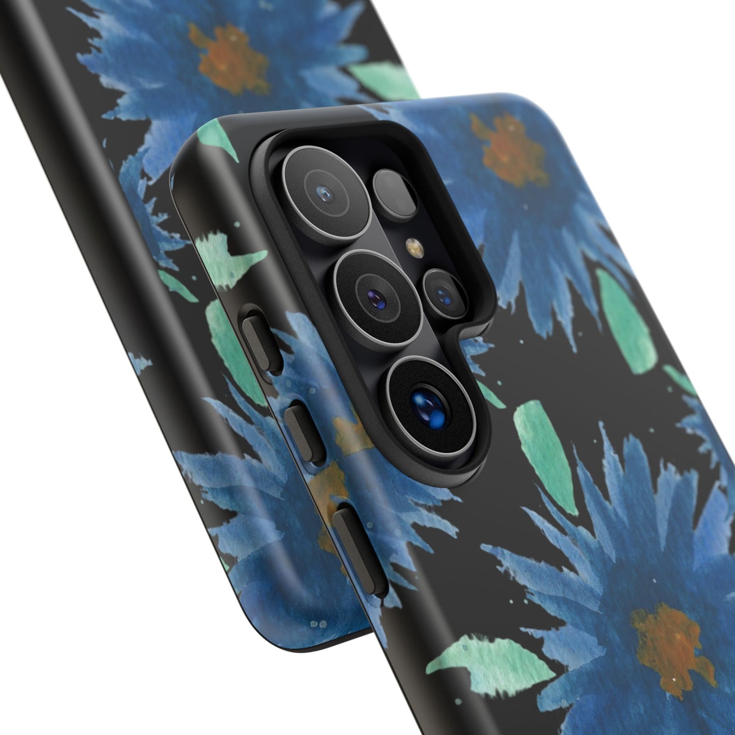 Blue Floral Tough Phone Case – Watercolor Daisy Protective Cover