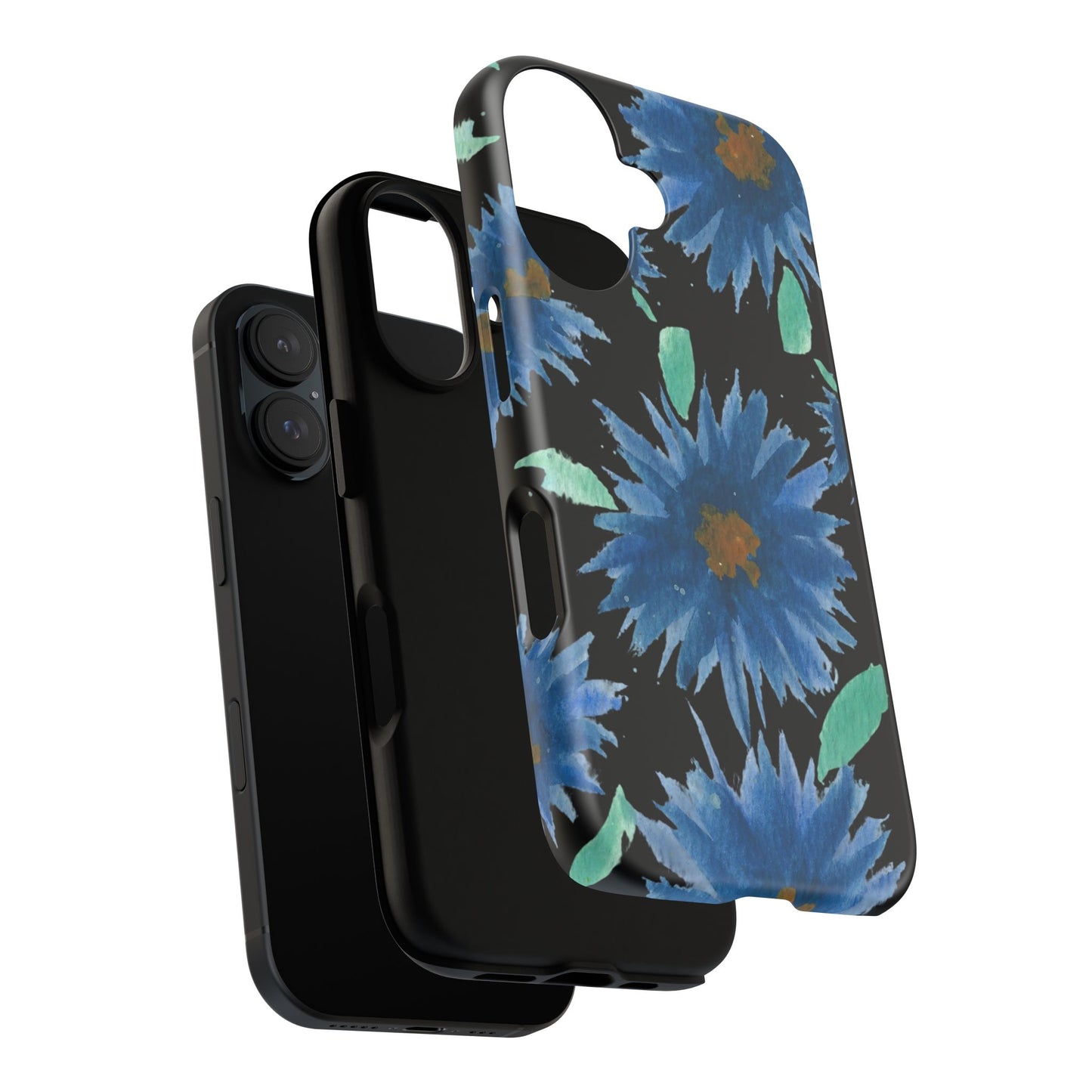 Blue Floral Tough Phone Case – Watercolor Daisy Protective Cover