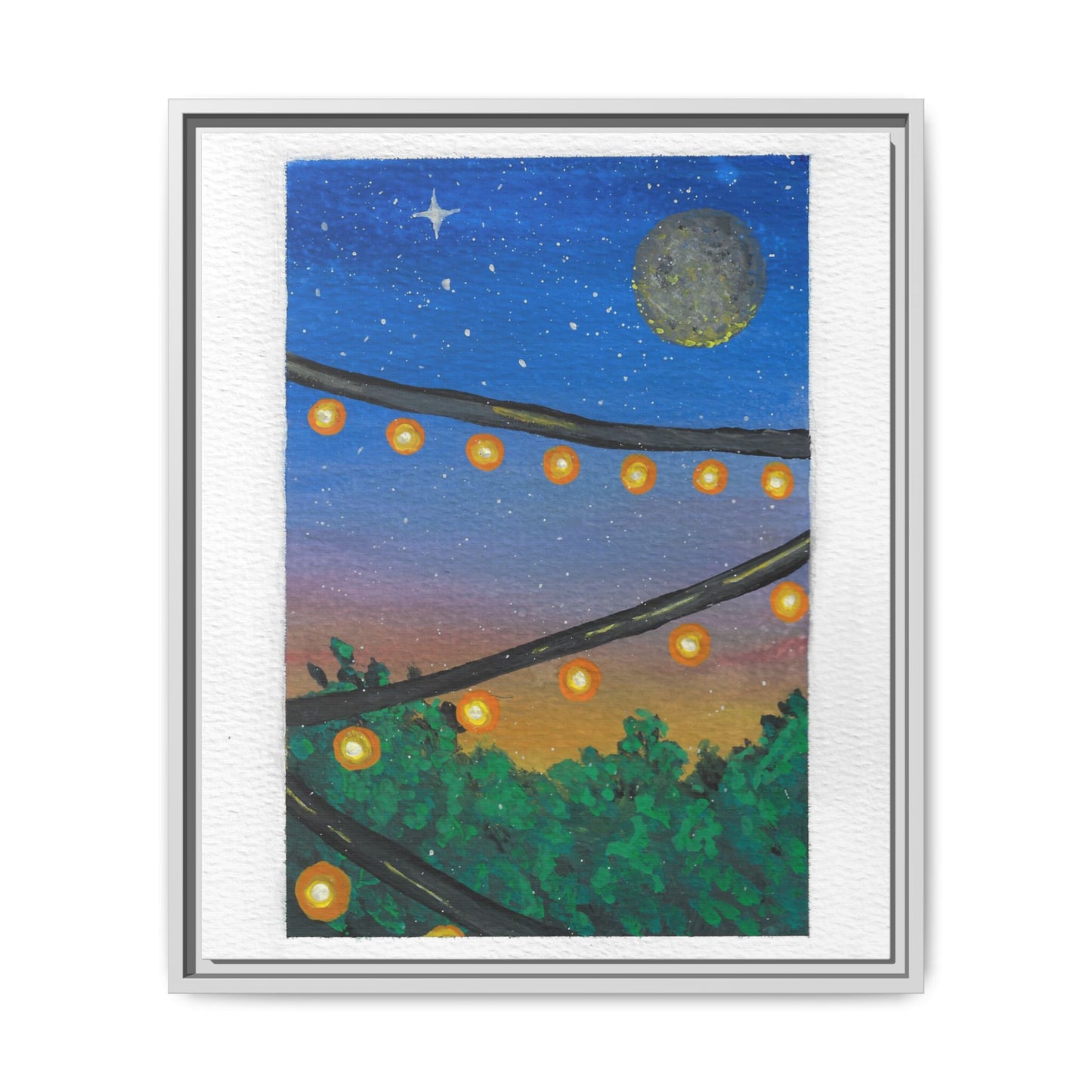 Framed Canvas Art - String Lights Night Sky Print