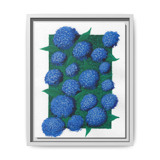 Framed Hydrangea Matte Canvas Print — Blue Floral Wall Art