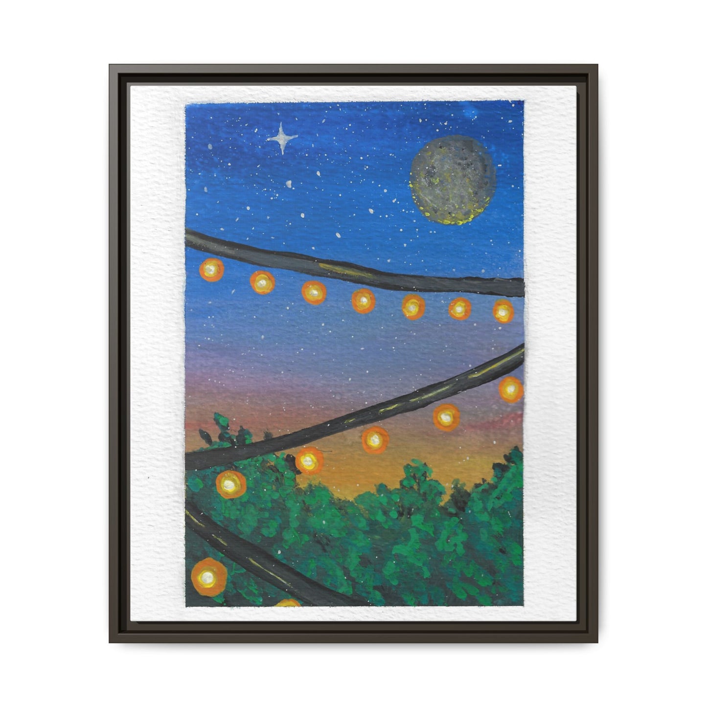Framed Canvas Art - String Lights Night Sky Print
