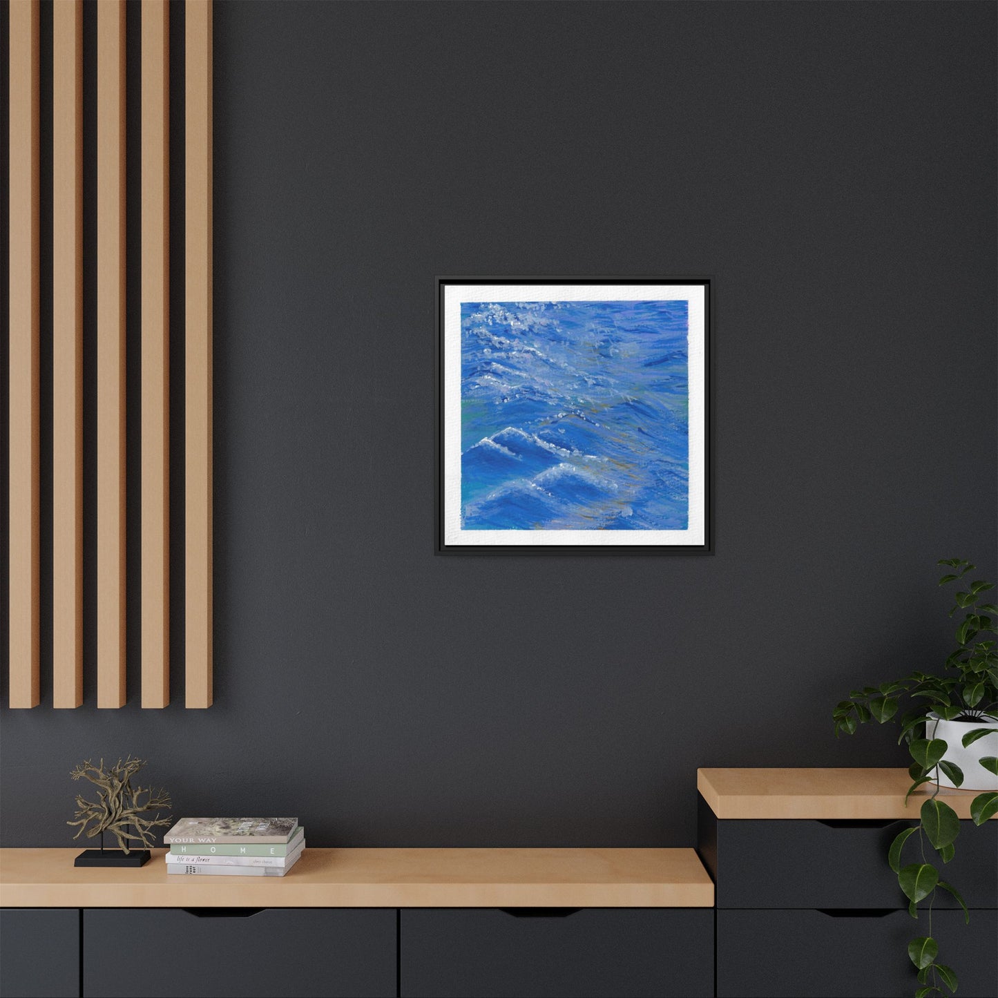 Framed Matte Canvas Wall Art — Blue Ocean Waves Seascape